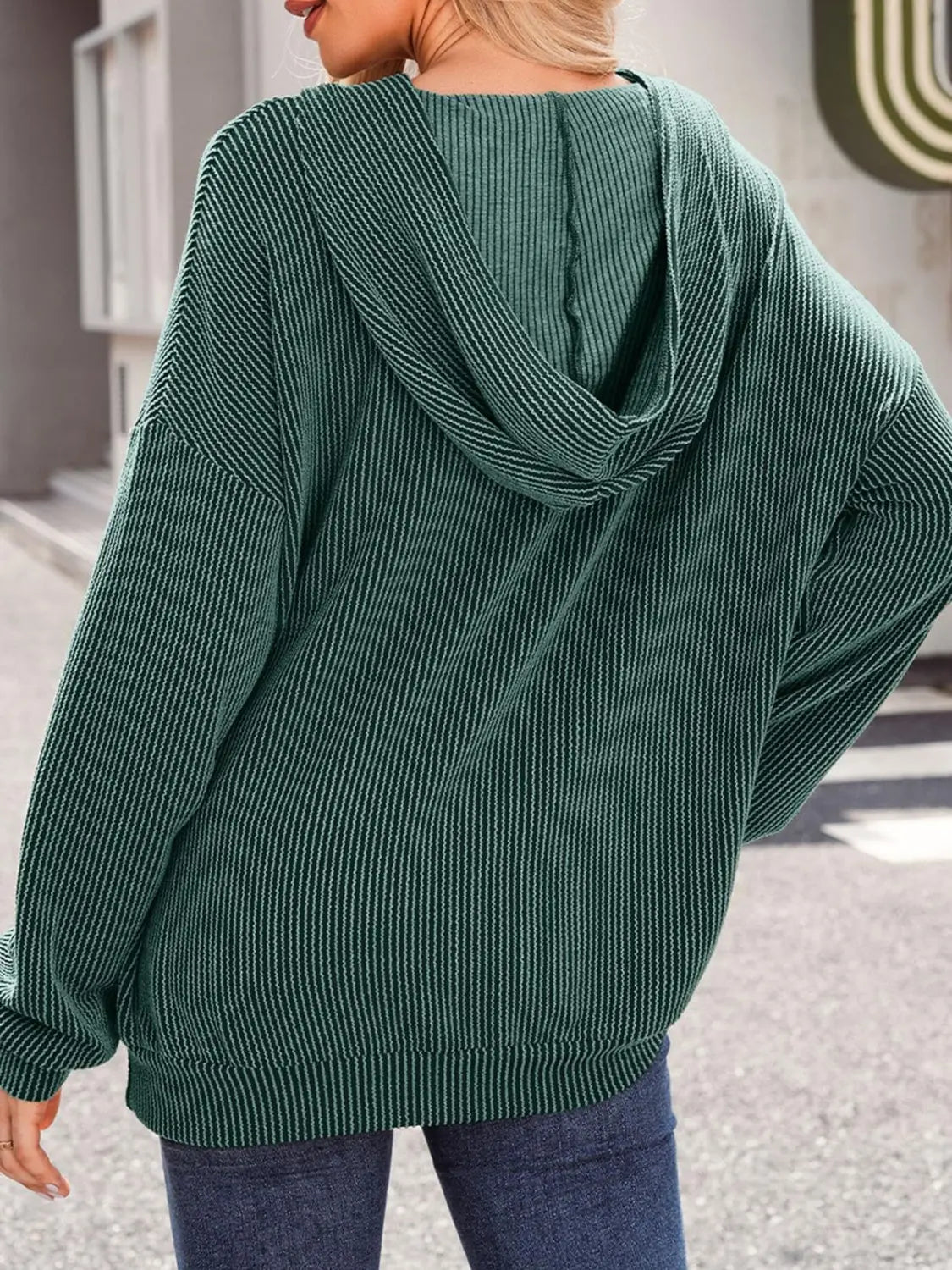 Double Take Textured Kangaroo Pocket Long Sleeve Hoodie - Beautifeye Boutique
