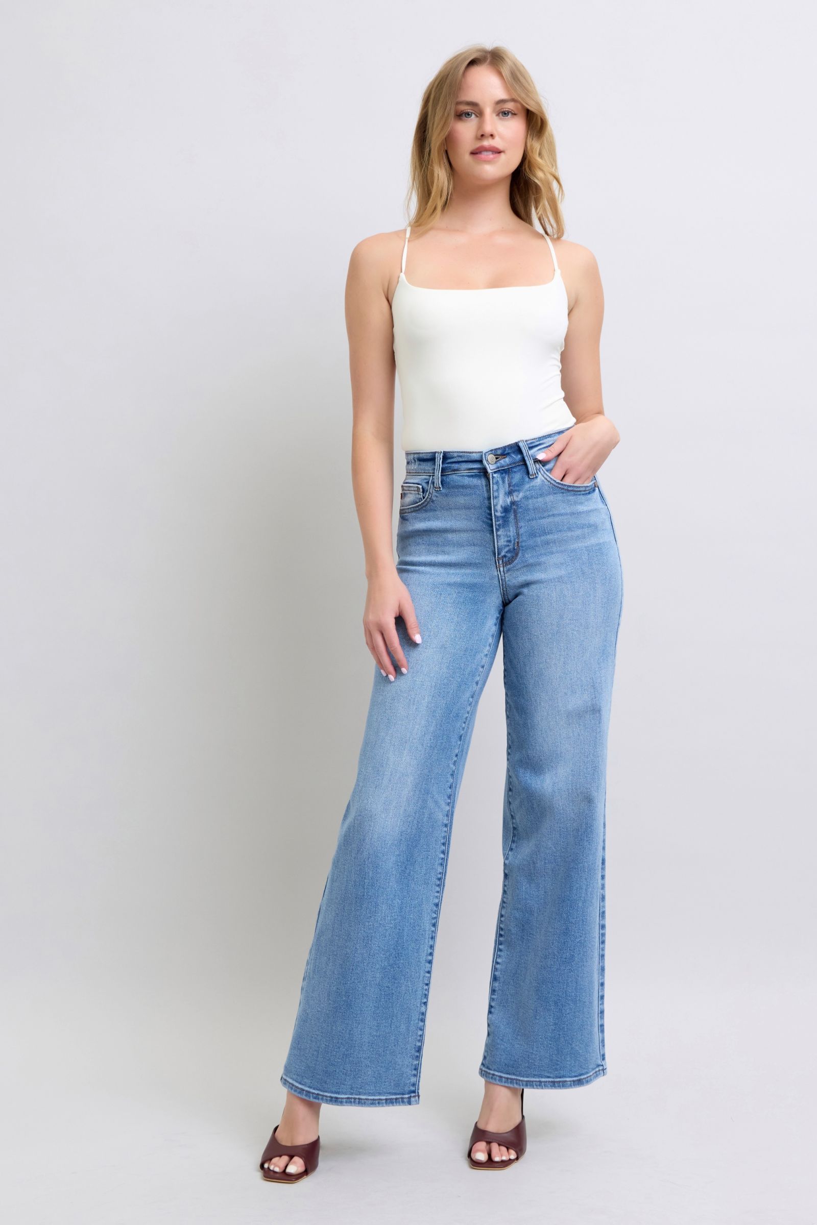 Judy Blue Full Size Wide Leg Jeans with Pockets - Beautifeye Boutique