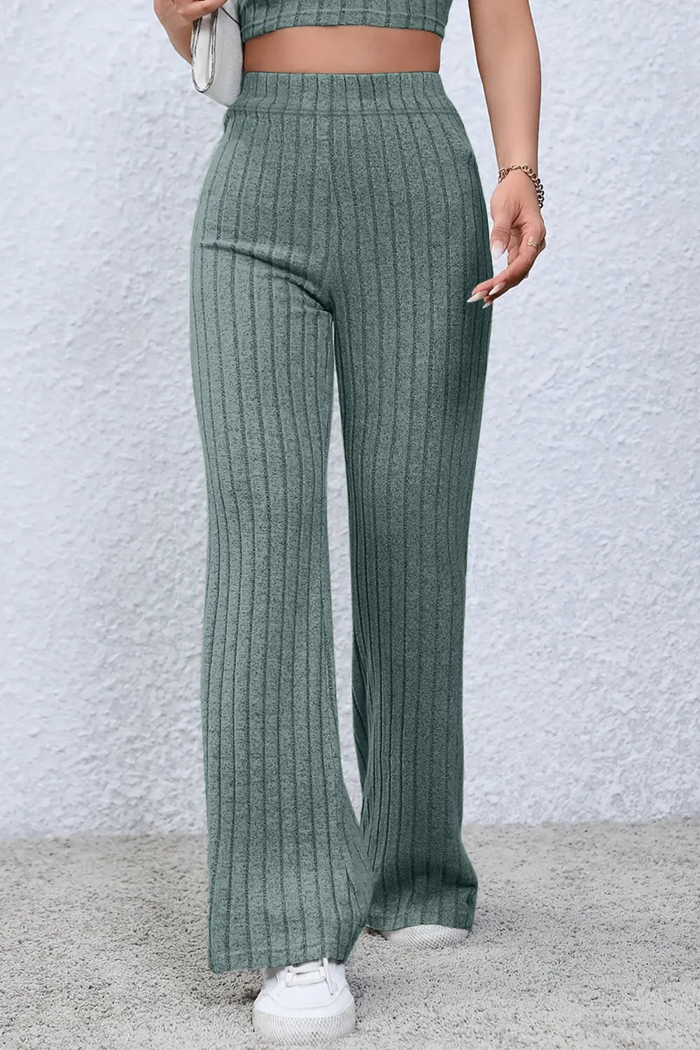 Basic Bae Ribbed High Waist Flare Pants - Beautifeye Boutique
