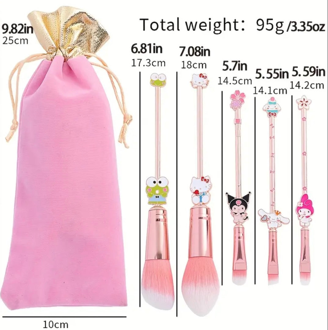5 Piece Hello Kitty Makeup Brushes & Carrying Pouch - Beautifeye Boutique