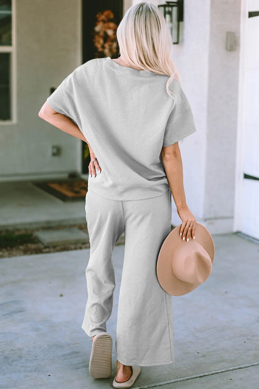Double Take Full Size Texture Short Sleeve Top and Pants Set - Beautifeye Boutique