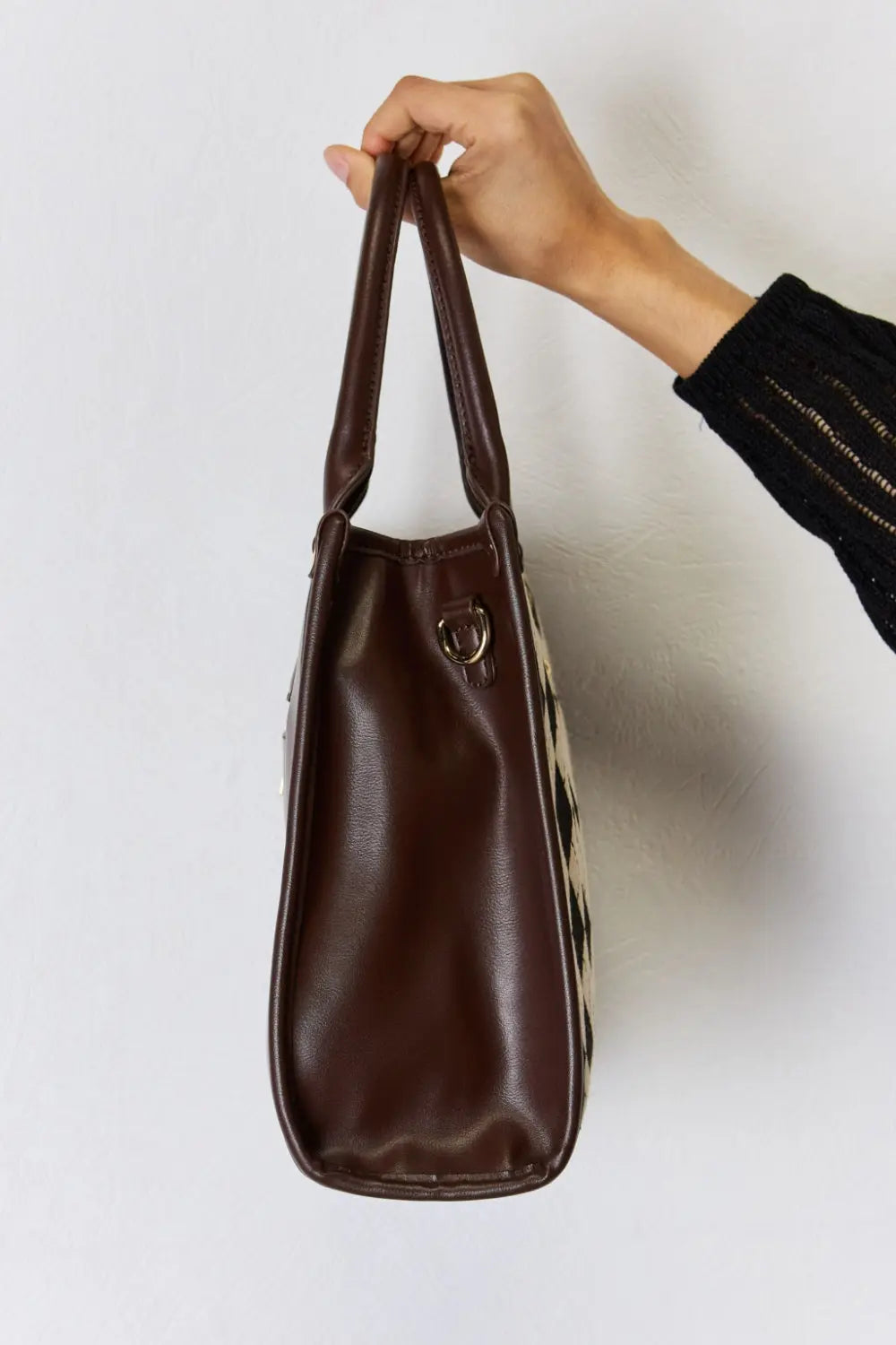 David Jones Argyle Pattern PU Leather Handbag - Beautifeye Boutique