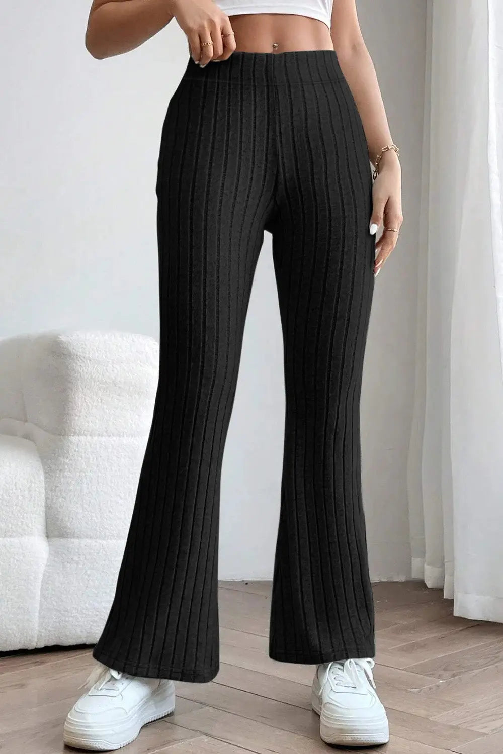 Basic Bae Ribbed High Waist Flare Pants - Beautifeye Boutique