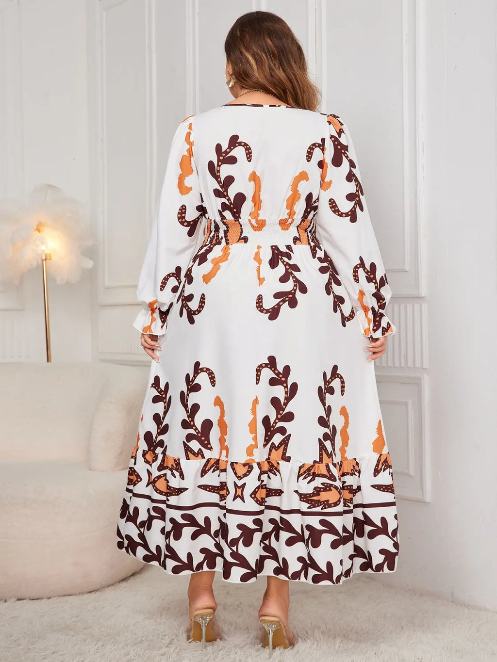 Honey Plus Size Printed Surplice Flounce Sleeve Dress - Beautifeye Boutique