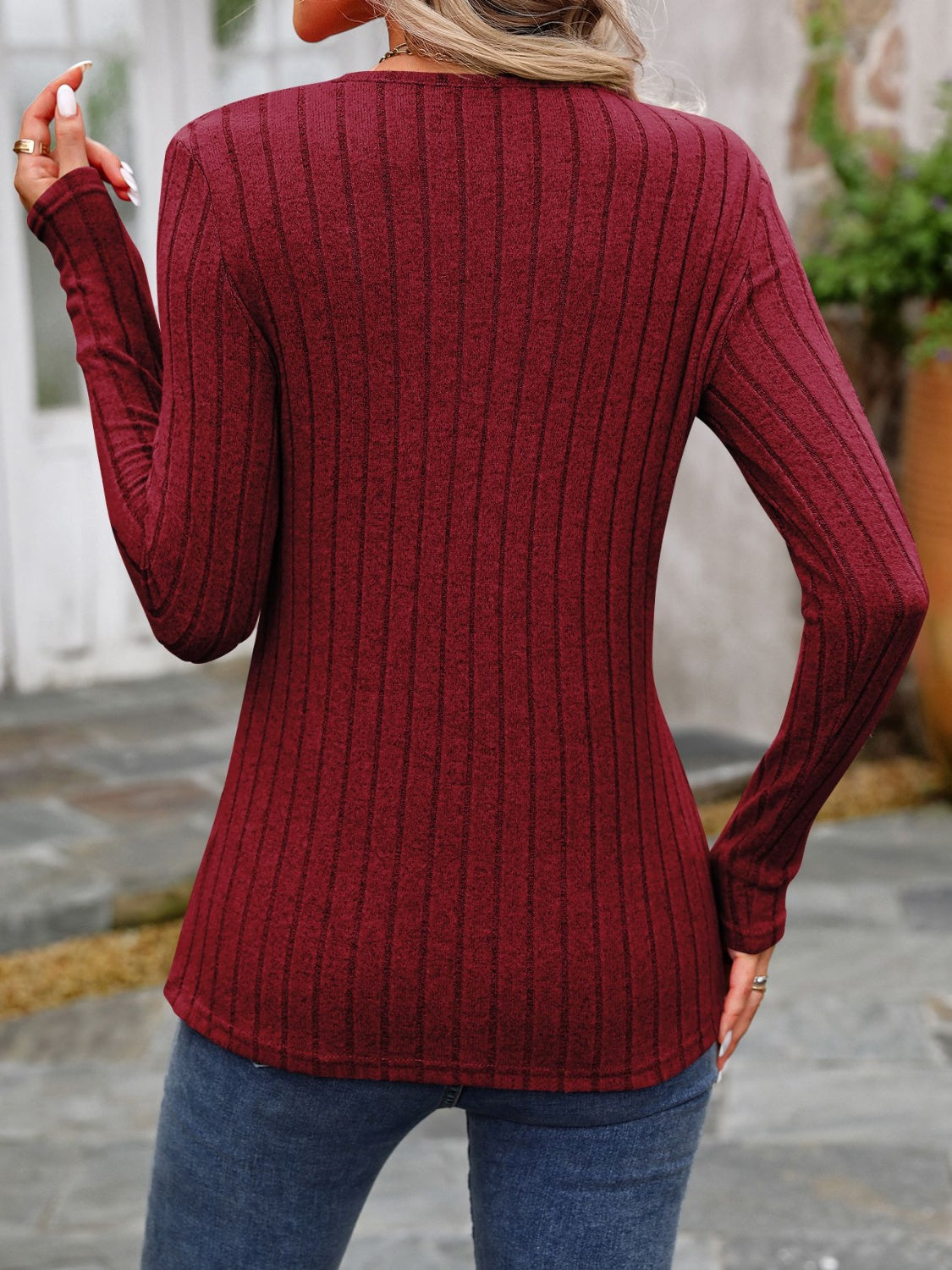 Decorative Button Round Neck Long Sleeve T-Shirt - Beautifeye Boutique