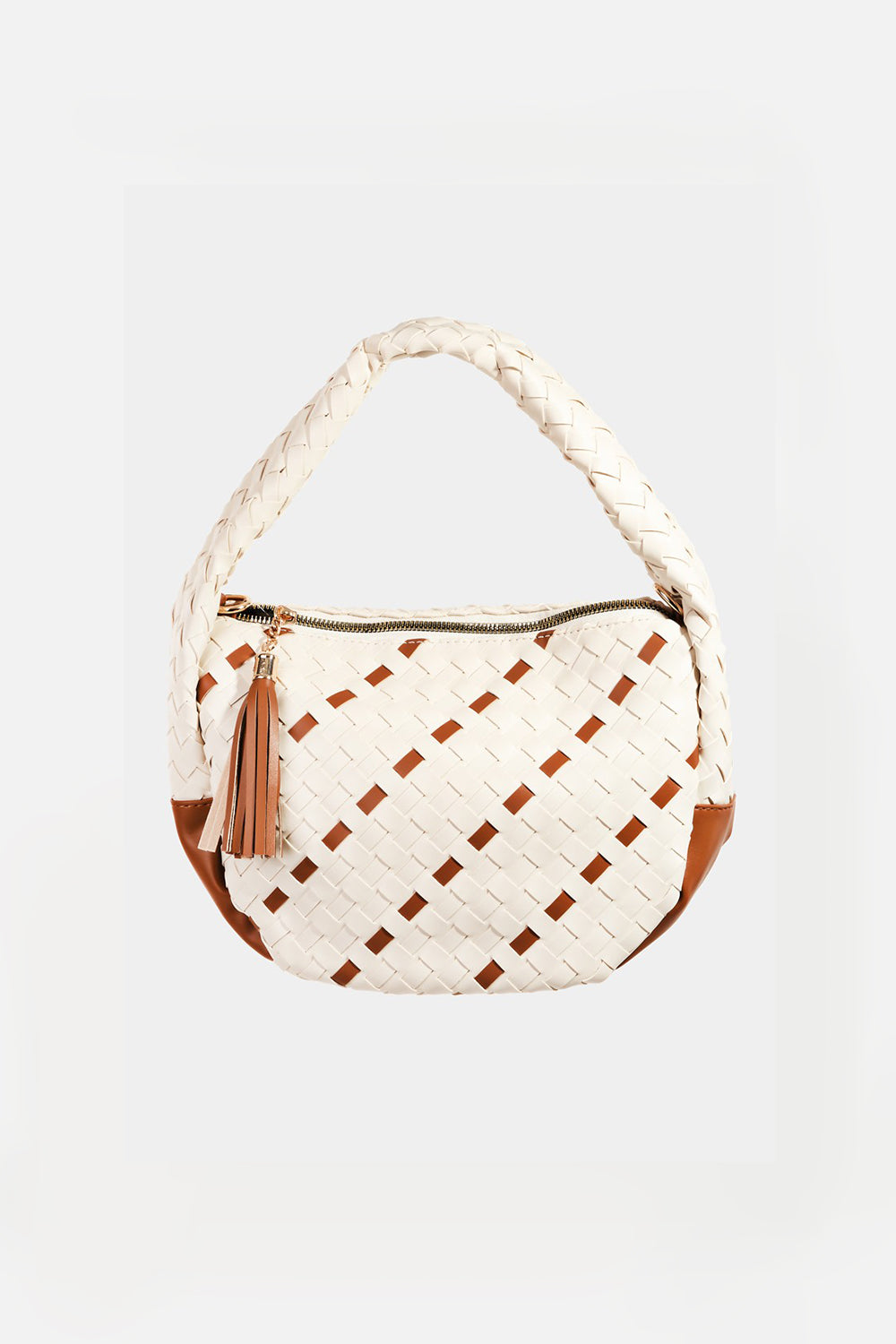 Fame Tassel Detail Weave Semi Circle Bag - Beautifeye Boutique