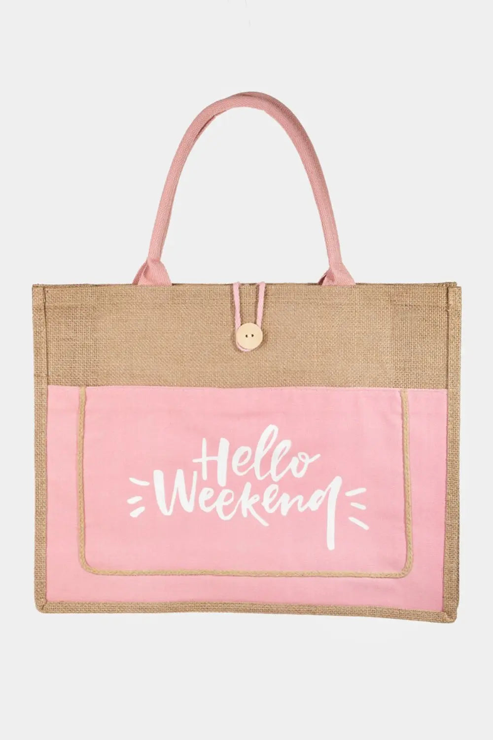 Fame Hello Weekend Burlap Tote Bag - Beautifeye Boutique
