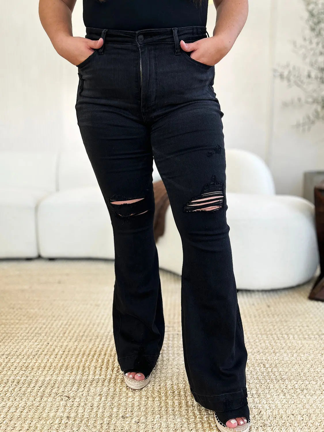 Judy Blue Full Size High Waist Distressed Flare Jeans - Beautifeye Boutique