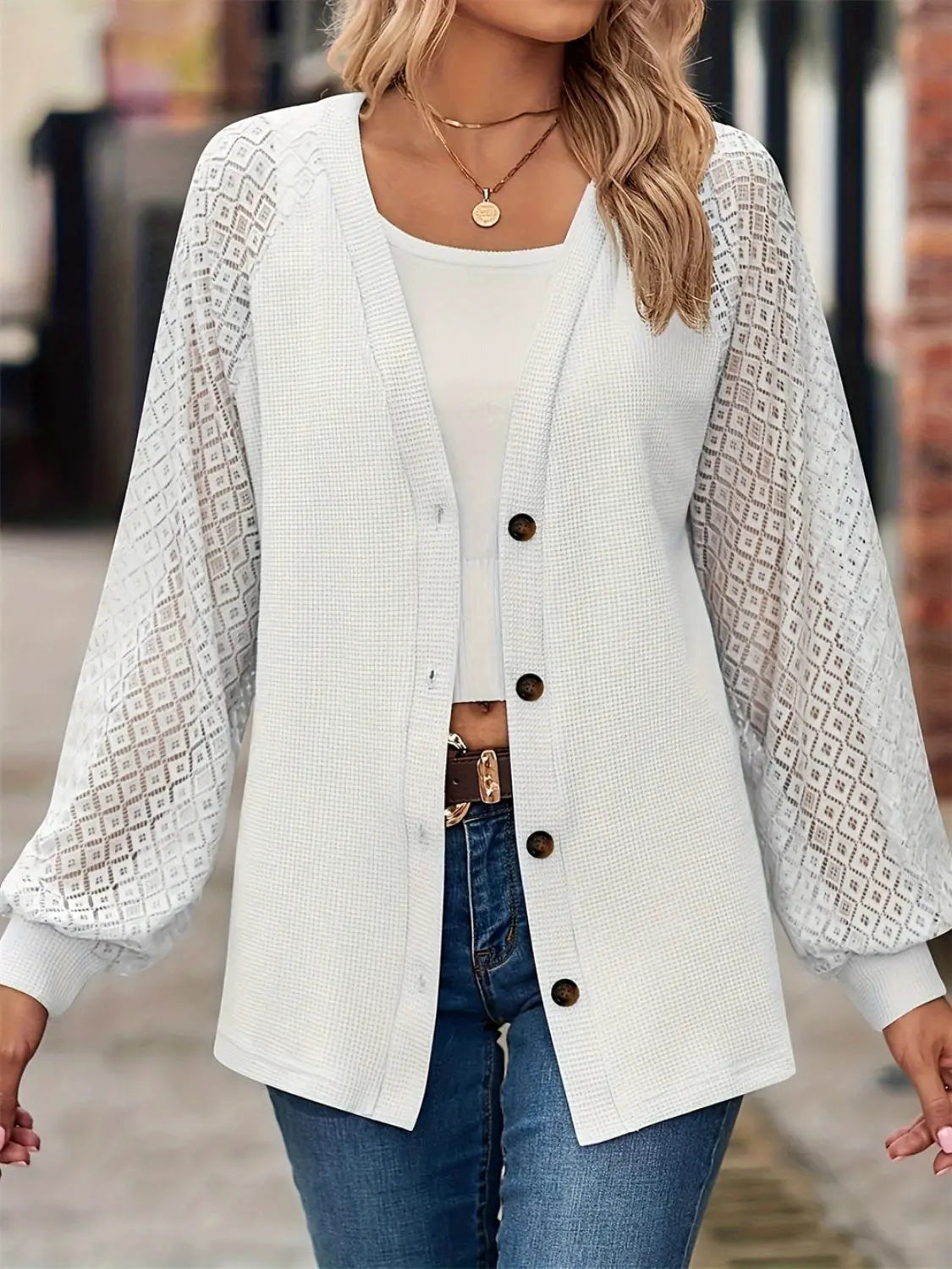 Button Up V-Neck Long Sleeve Outerwear - Beautifeye Boutique