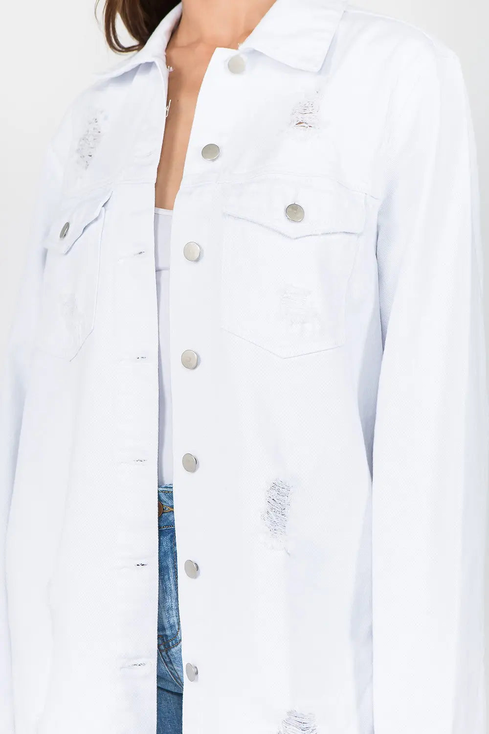 American Bazi Distressed Frayed Hem Denim Jacket - Beautifeye Boutique