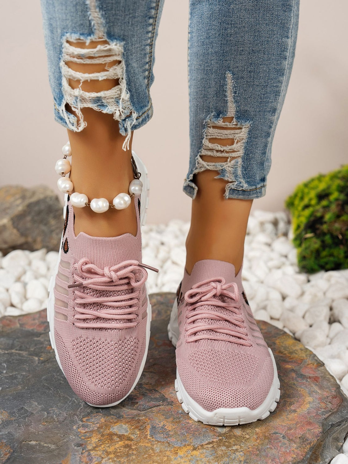Cutout Leopard Lace Up Mesh Athletic - Beautifeye Boutique