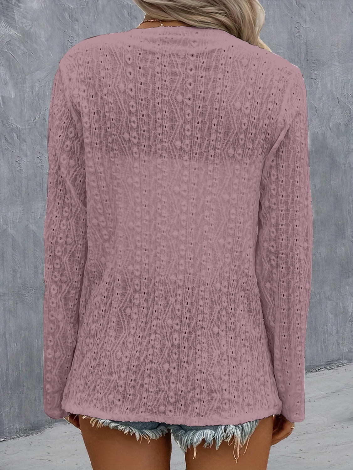 Eyelet Roll-Tab Sleeve Cardigan - Beautifeye Boutique