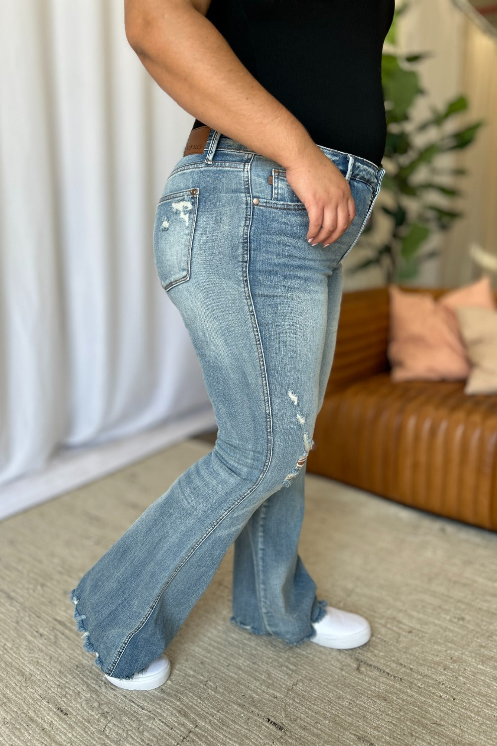 Judy Blue Full Size Medium Rise Tummy Control Destroy Flare - Beautifeye Boutique