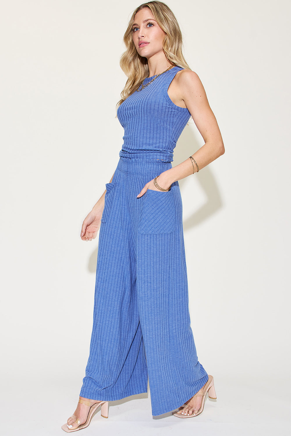 Basic Bae Ribbed Tank and Wide Leg Pants Set - Beautifeye Boutique