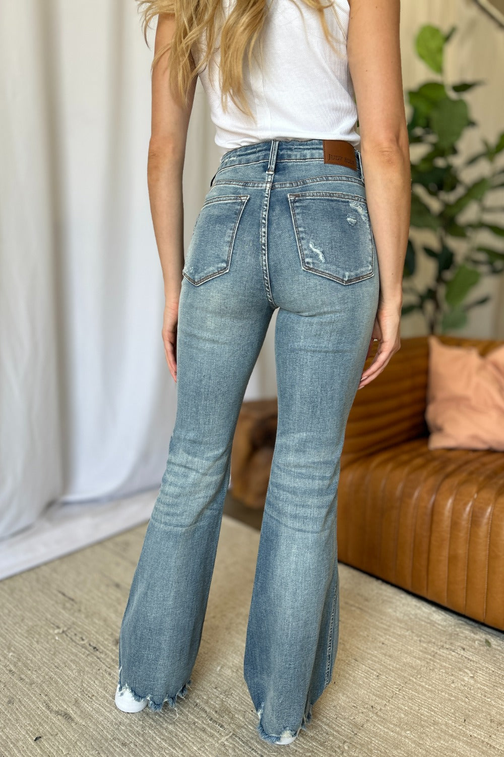 Judy Blue Full Size Medium Rise Tummy Control Destroy Flare - Beautifeye Boutique