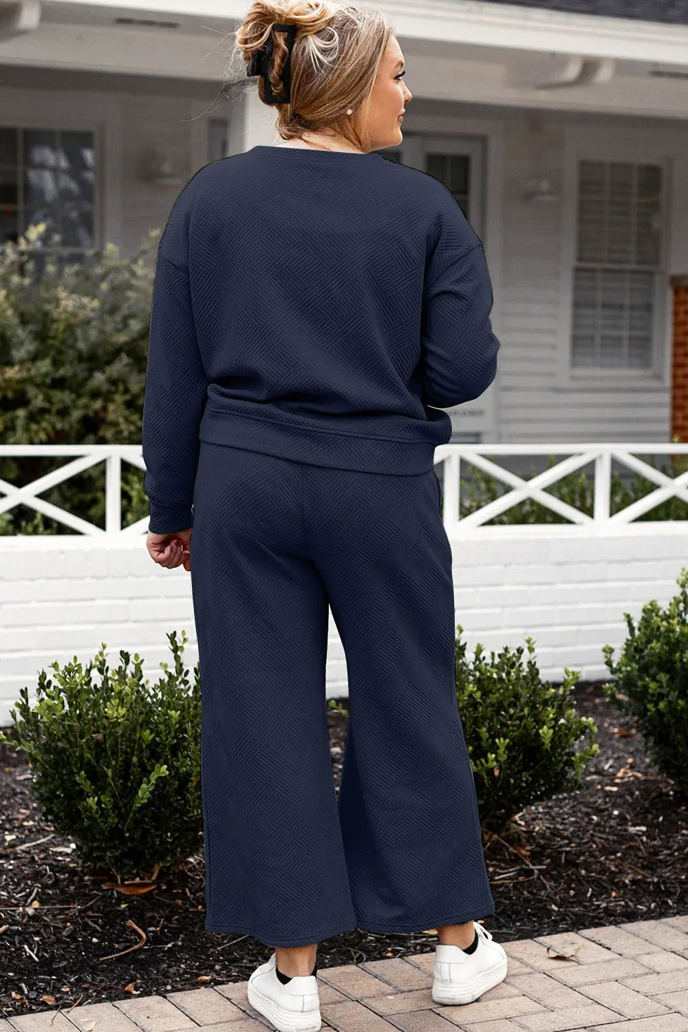 Double Take Full Size Textured Long Sleeve Top and Drawstring Pants Set - Beautifeye Boutique