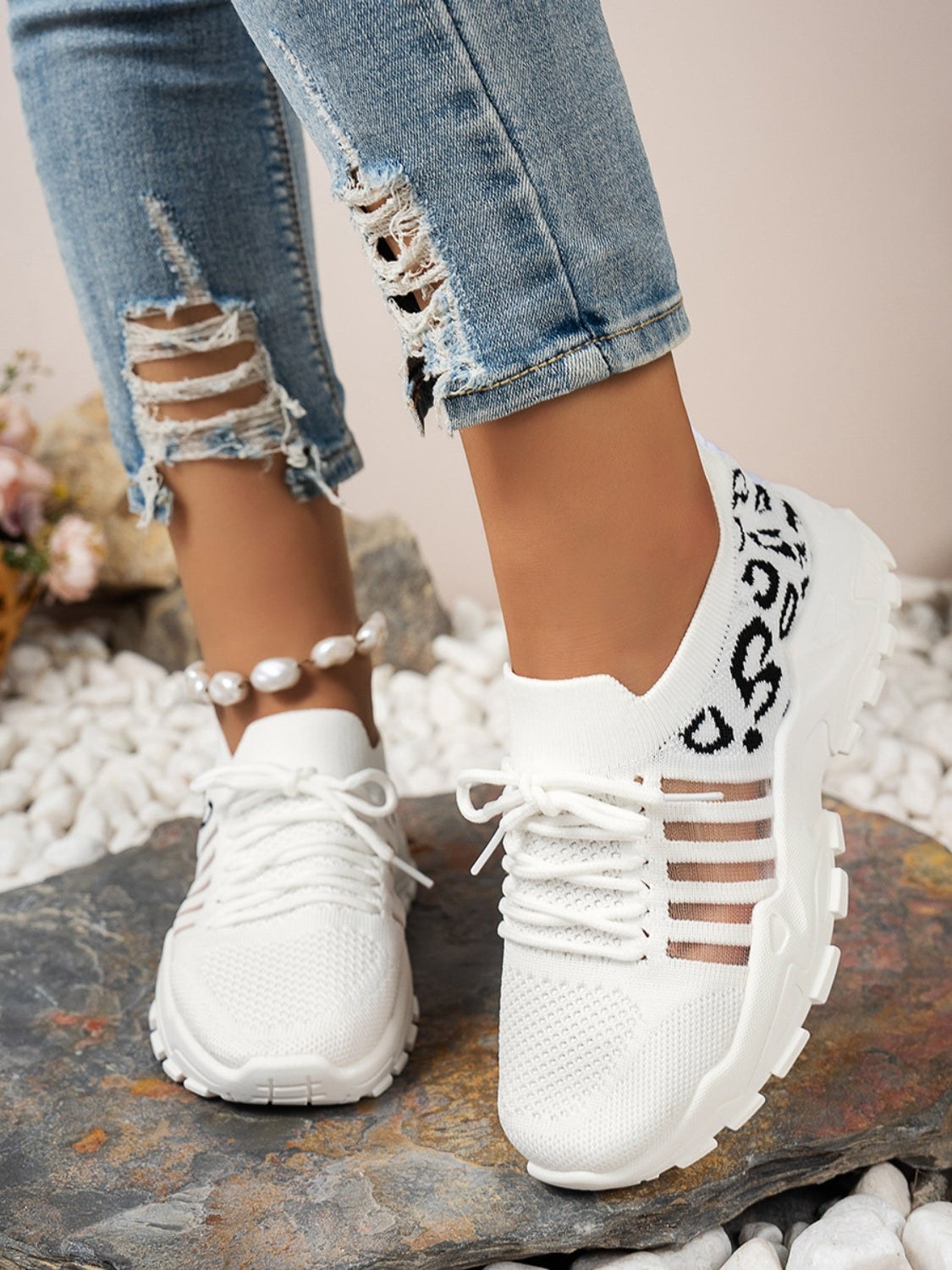 Cutout Leopard Lace Up Mesh Athletic - Beautifeye Boutique