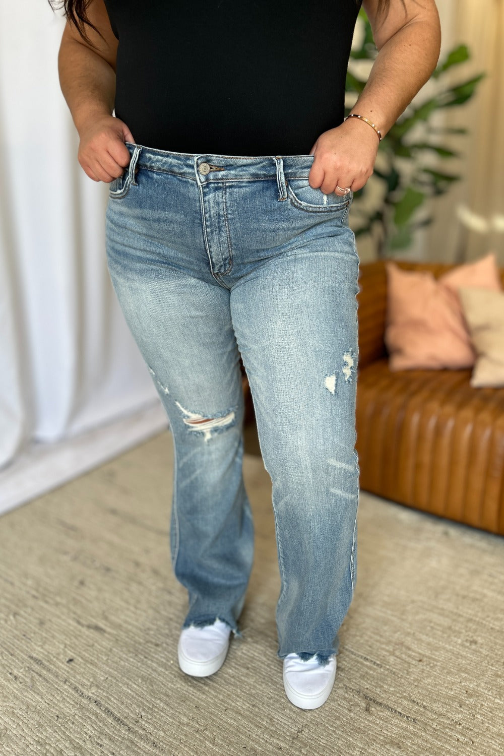 Judy Blue Full Size Medium Rise Tummy Control Destroy Flare - Beautifeye Boutique