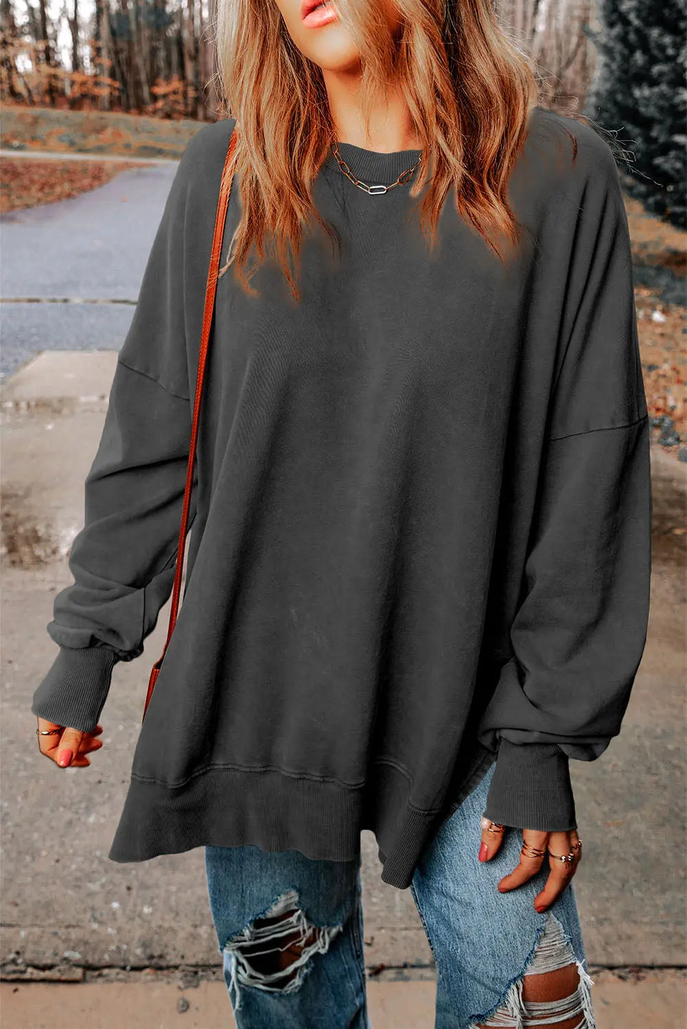 Dropped Shoulder Round Neck Long Sleeve Blouse - Beautifeye Boutique