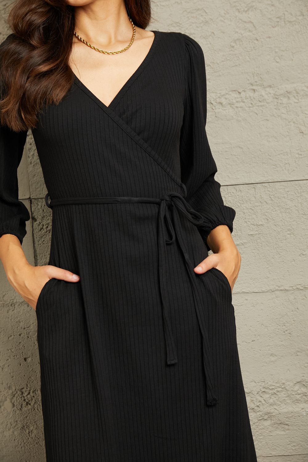 Culture Code Full Size Surplice Flare Ruching Dress - Beautifeye Boutique