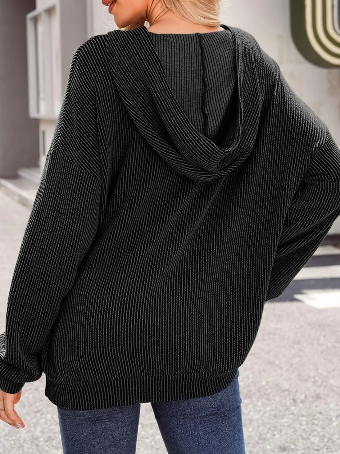 Double Take Textured Kangaroo Pocket Long Sleeve Hoodie - Beautifeye Boutique