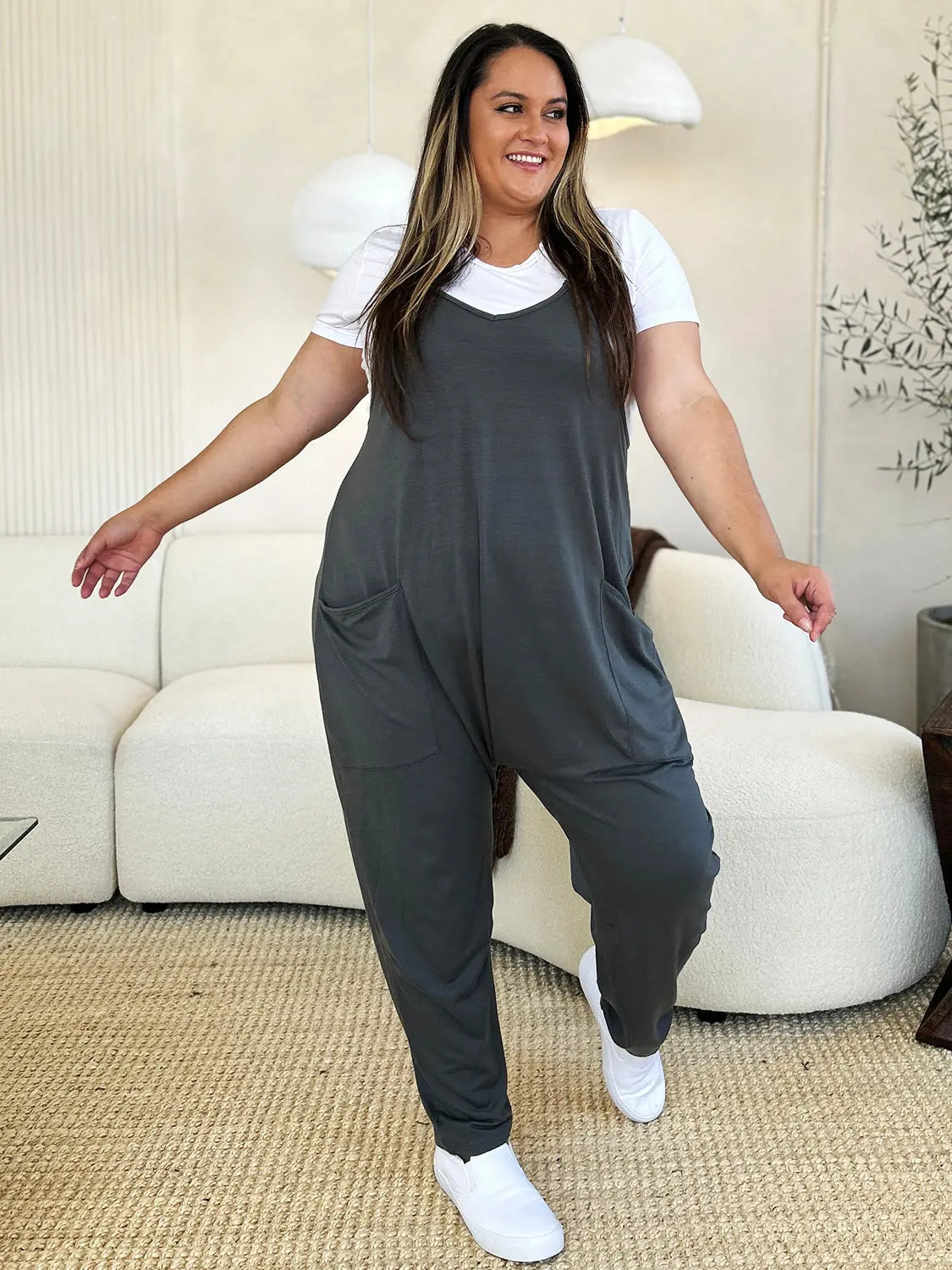 Double Take Full Size Sleeveless V-Neck Pocketed Jumpsuit - Beautifeye Boutique