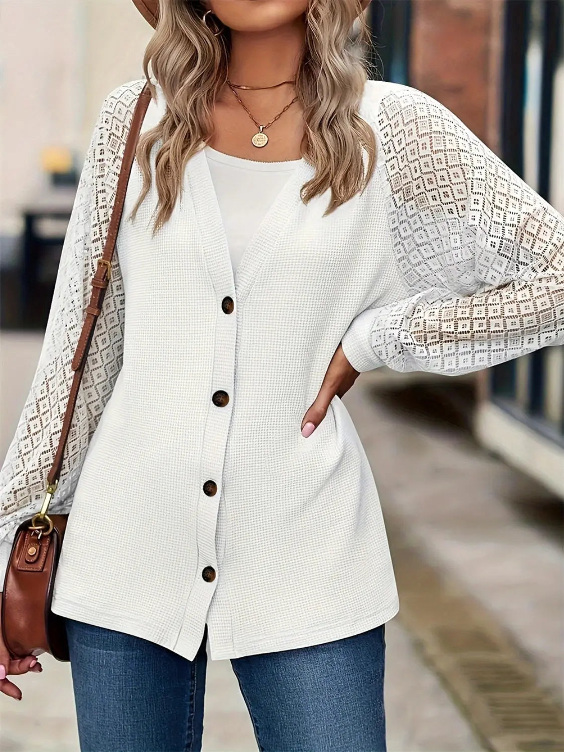 Button Up V-Neck Long Sleeve Outerwear - Beautifeye Boutique