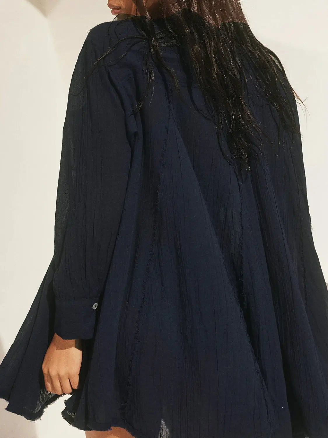 Button Up Collared Neck Long Sleeve Longline Shirt - Beautifeye Boutique