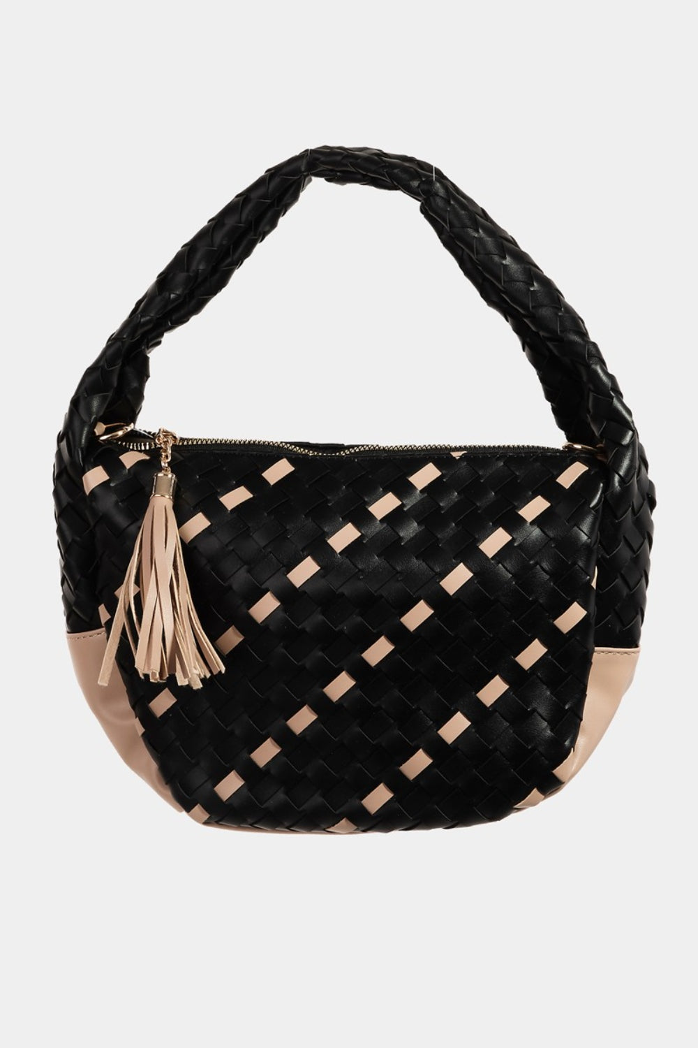 Fame Tassel Detail Weave Semi Circle Bag - Beautifeye Boutique