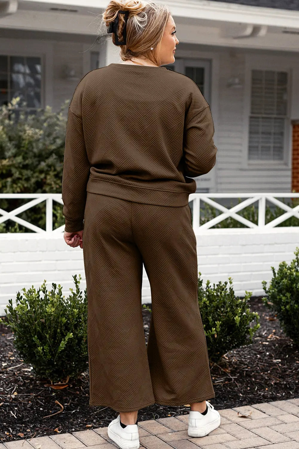 Double Take Full Size Textured Long Sleeve Top and Drawstring Pants Set - Beautifeye Boutique
