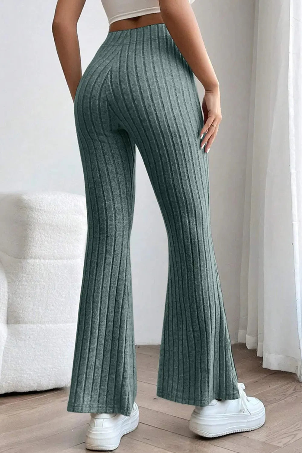Basic Bae Ribbed High Waist Flare Pants - Beautifeye Boutique