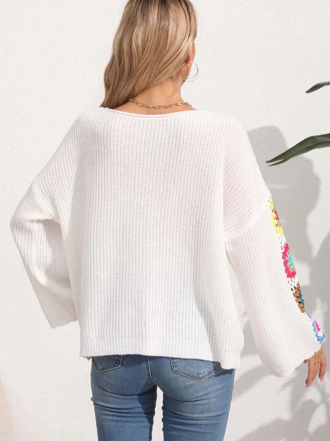 Crochet Flower Long Sleeve Sweater - Beautifeye Boutique