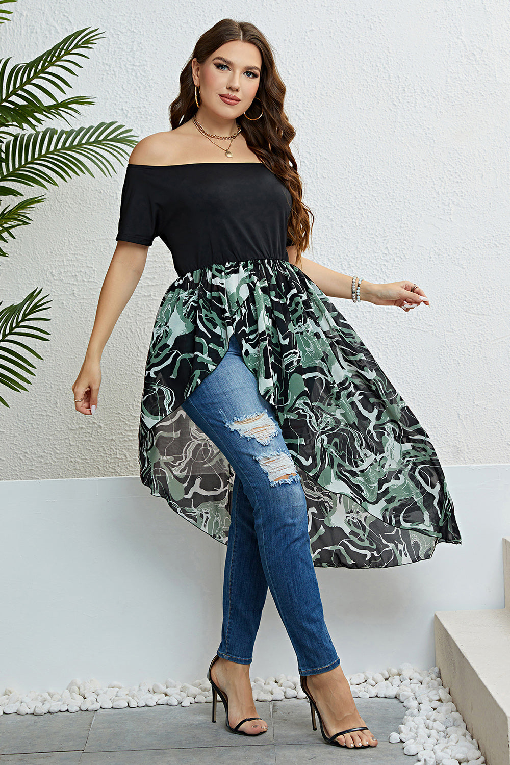 Honey Plus Size Off-Shoulder Asymmetrical Hem Dress - Beautifeye Boutique