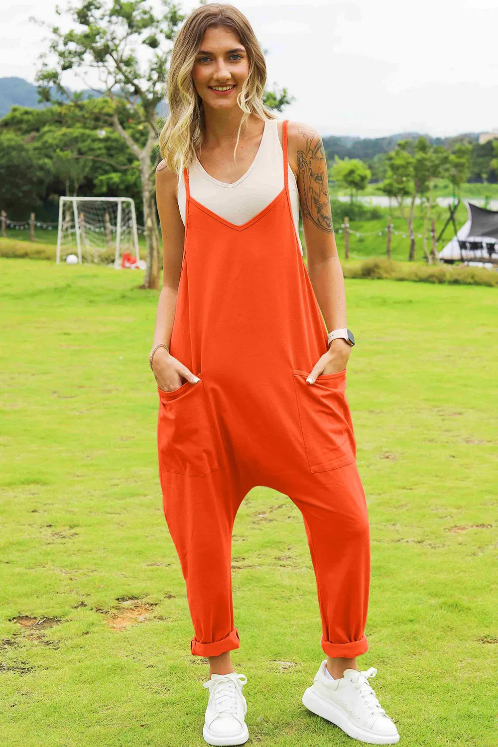 Double Take Full Size Sleeveless V-Neck Pocketed Jumpsuit - Beautifeye Boutique
