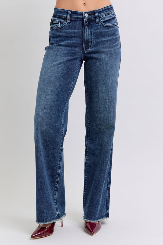 Judy Blue Full Size Raw Hem Mid Rise Jeans - Beautifeye Boutique