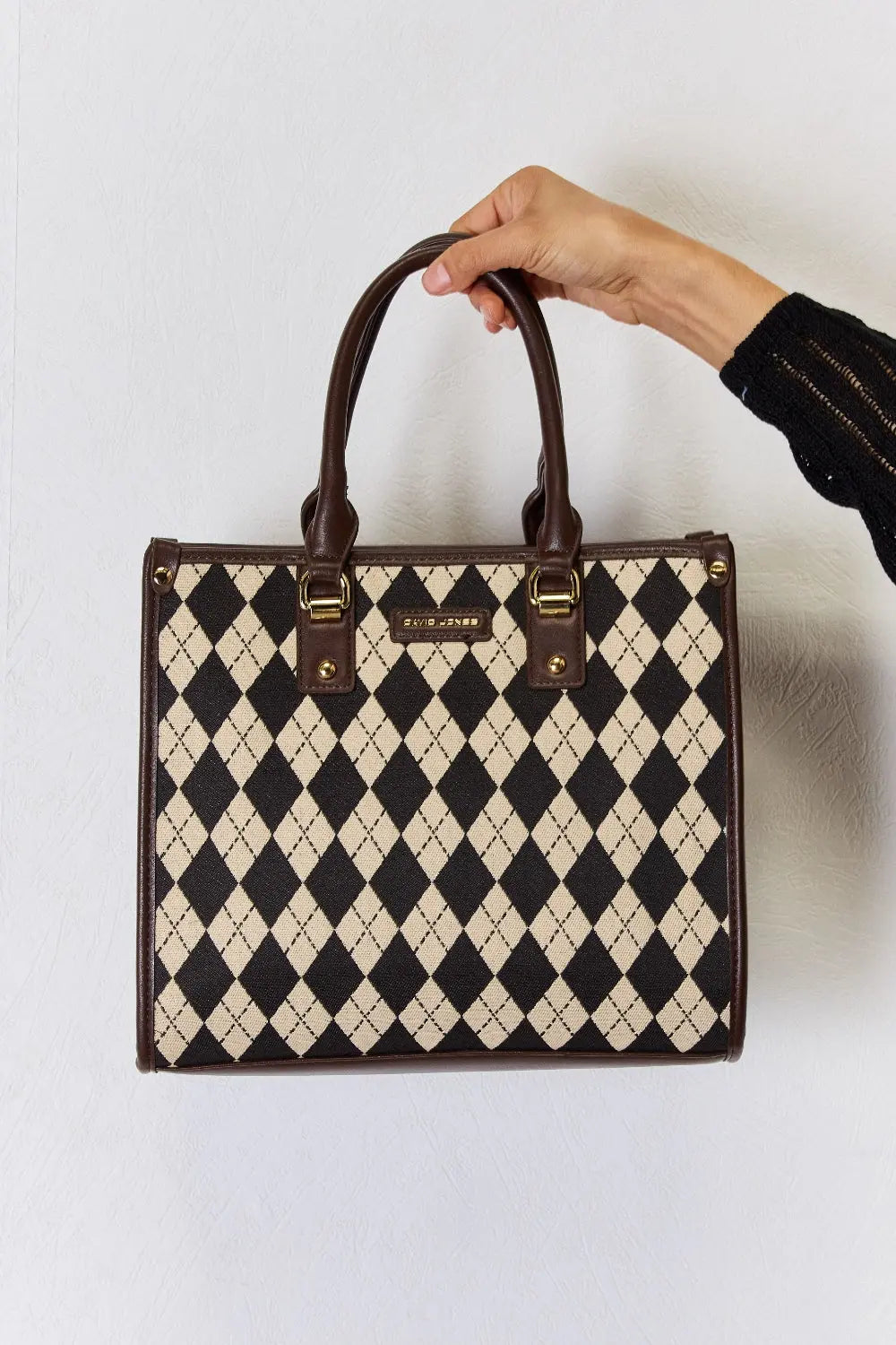 David Jones Argyle Pattern PU Leather Handbag - Beautifeye Boutique