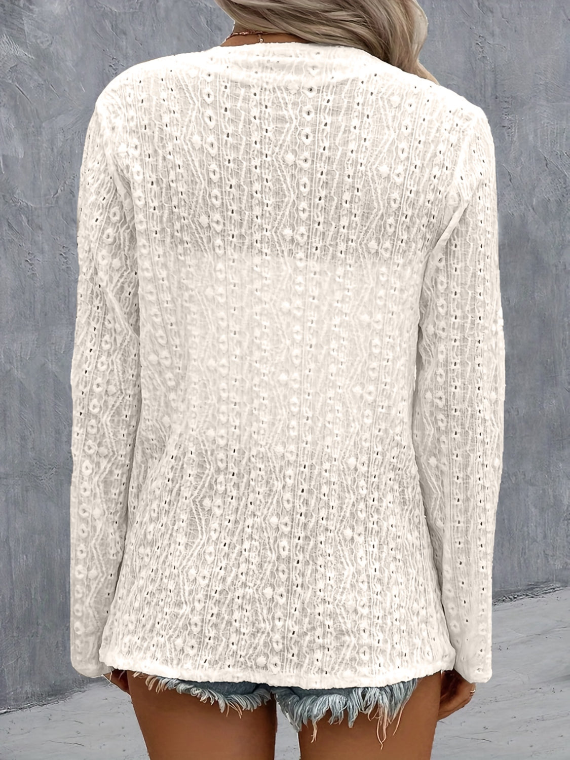 Eyelet Roll-Tab Sleeve Cardigan - Beautifeye Boutique