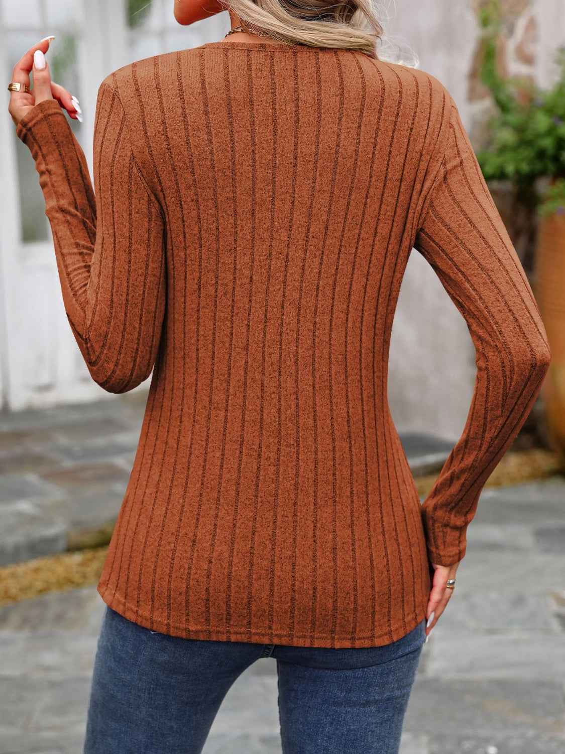 Decorative Button Round Neck Long Sleeve T-Shirt - Beautifeye Boutique