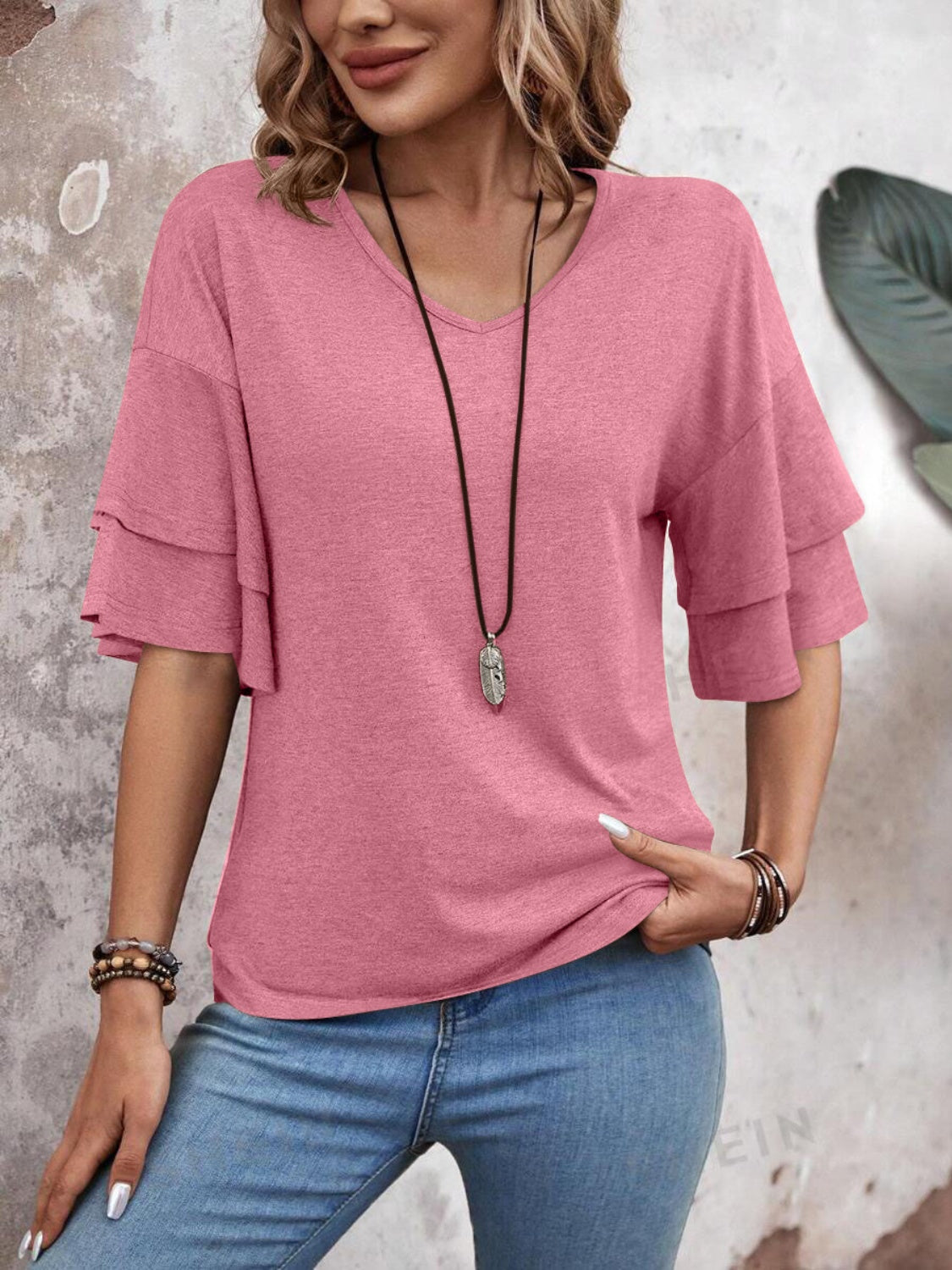 V-Neck Half Sleeve Blouse - Beautifeye Boutique