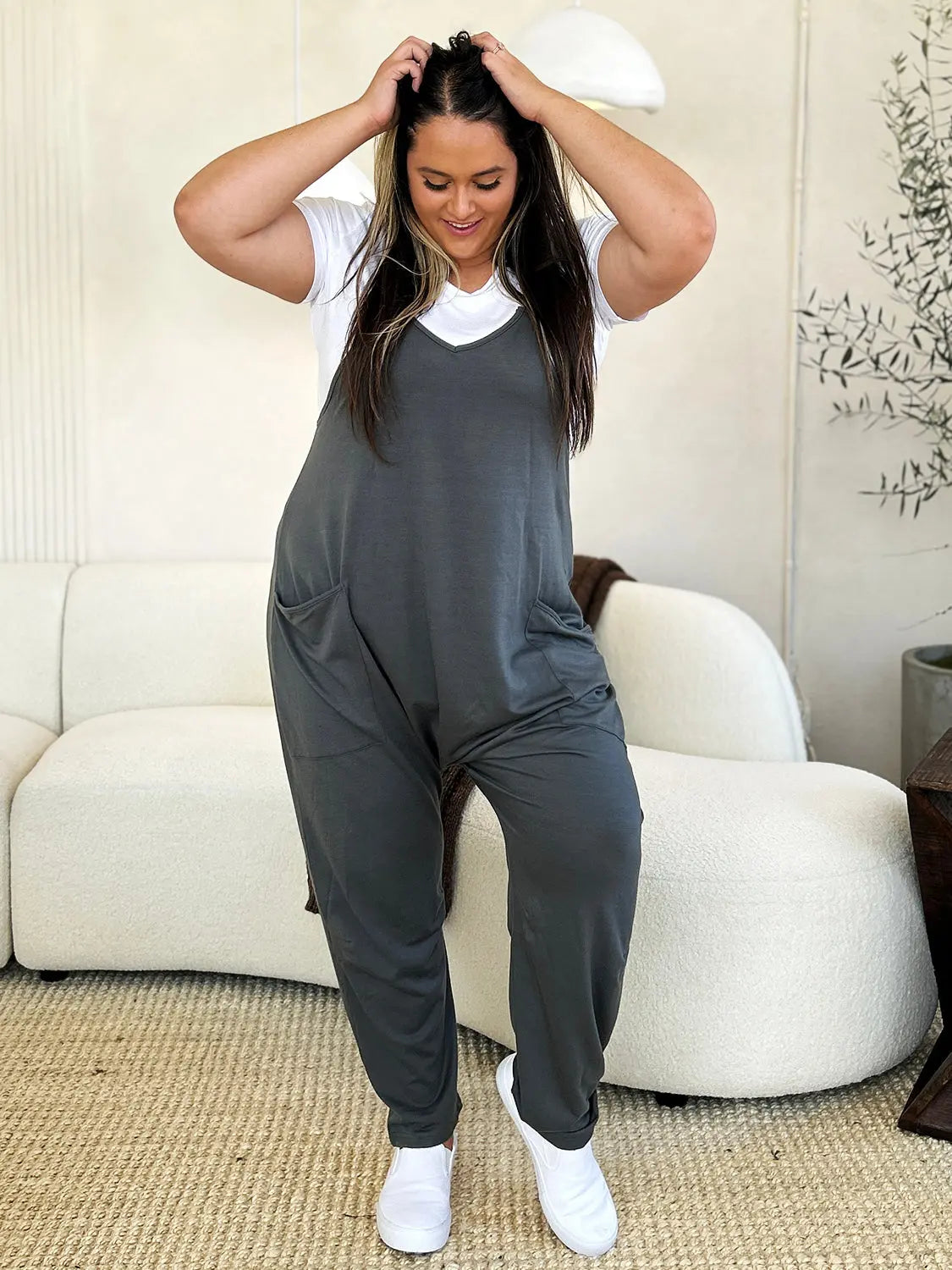 Double Take Full Size Sleeveless V-Neck Pocketed Jumpsuit - Beautifeye Boutique
