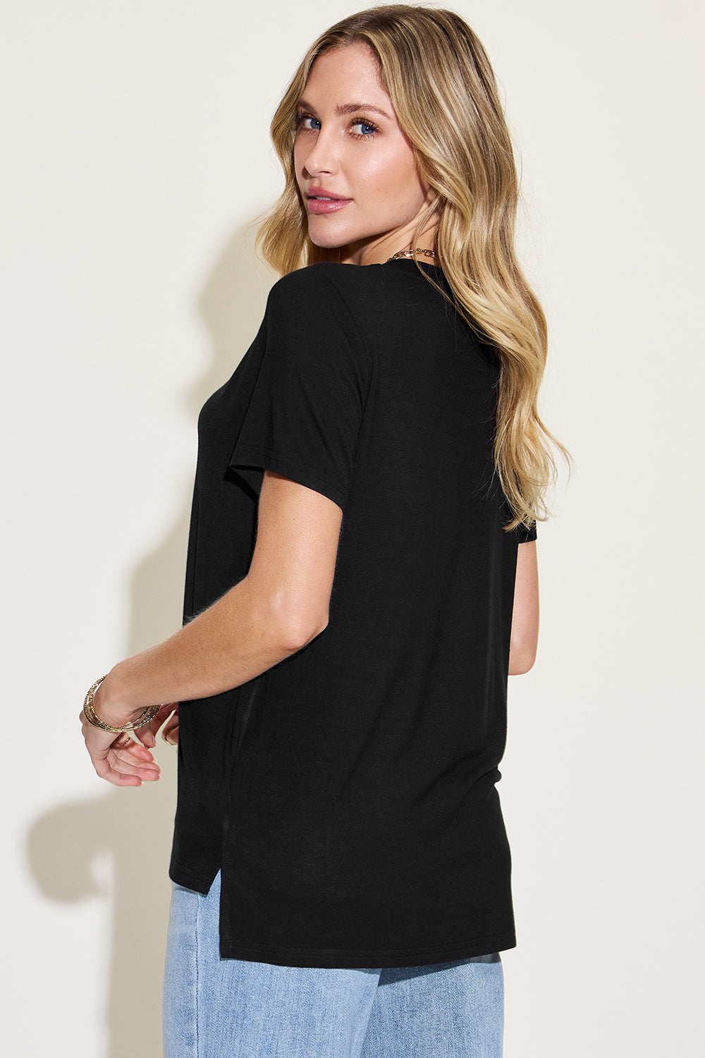 Basic Bae V-Neck High-Low T-Shirt - Beautifeye Boutique