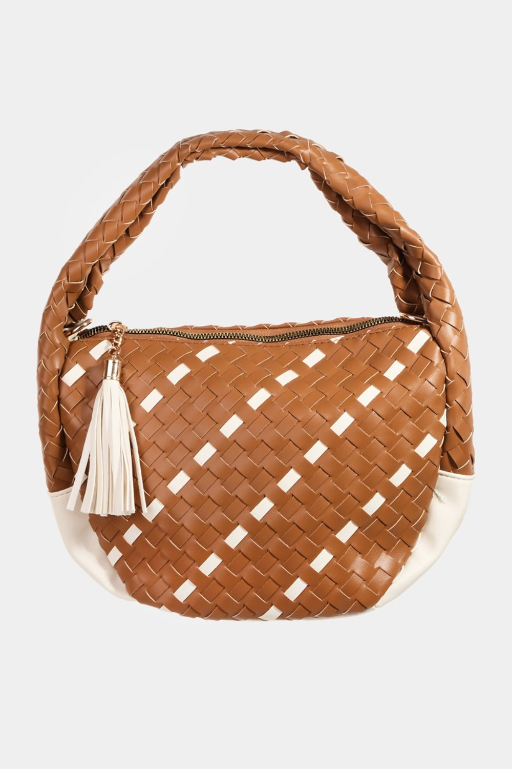 Fame Tassel Detail Weave Semi Circle Bag - Beautifeye Boutique
