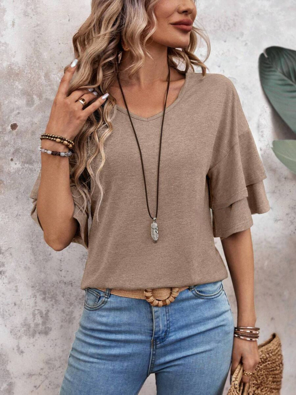 V-Neck Half Sleeve Blouse - Beautifeye Boutique
