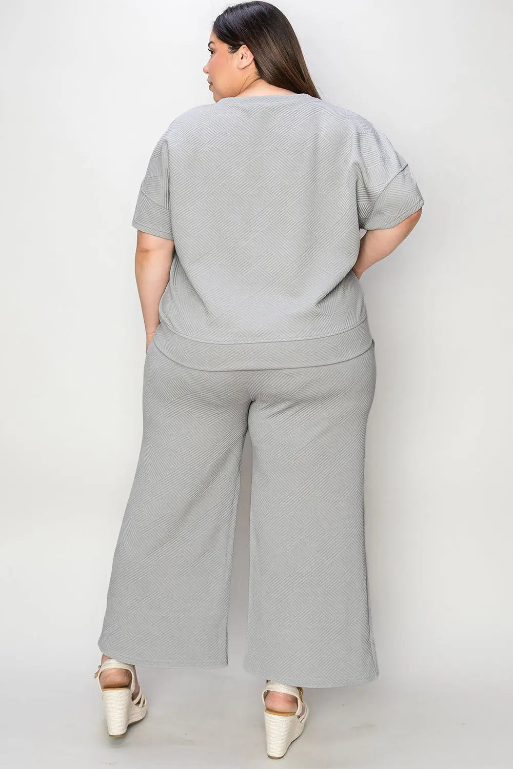 Double Take Full Size Texture Short Sleeve Top and Pants Set - Beautifeye Boutique
