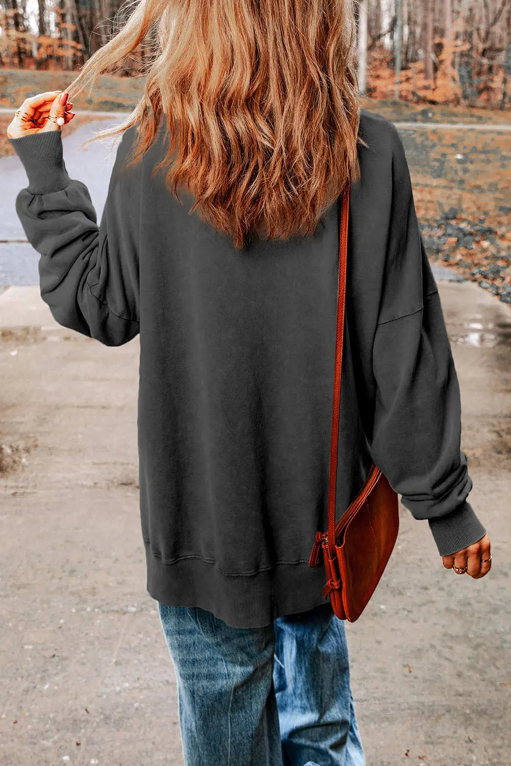 Dropped Shoulder Round Neck Long Sleeve Blouse - Beautifeye Boutique