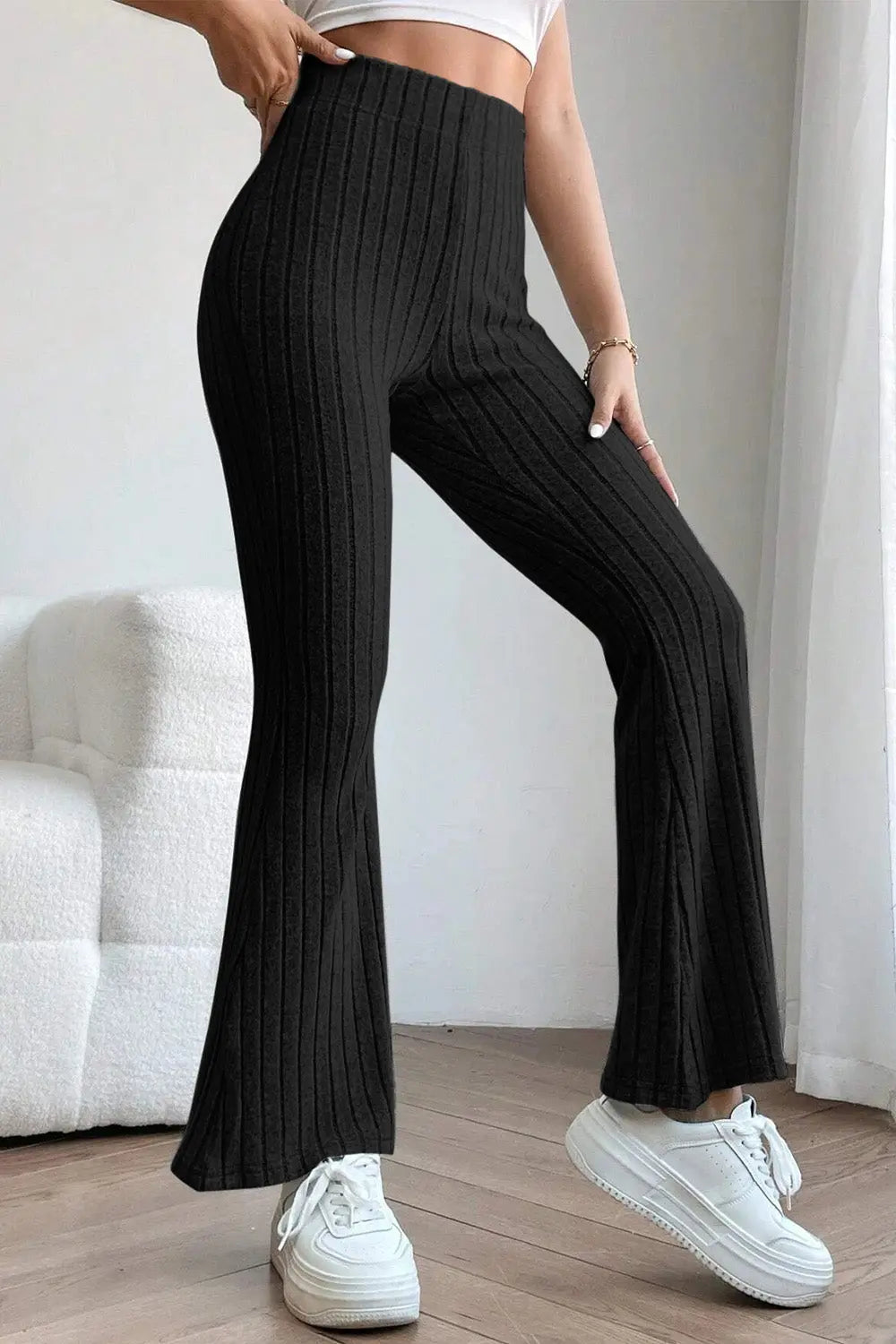 Basic Bae Ribbed High Waist Flare Pants - Beautifeye Boutique