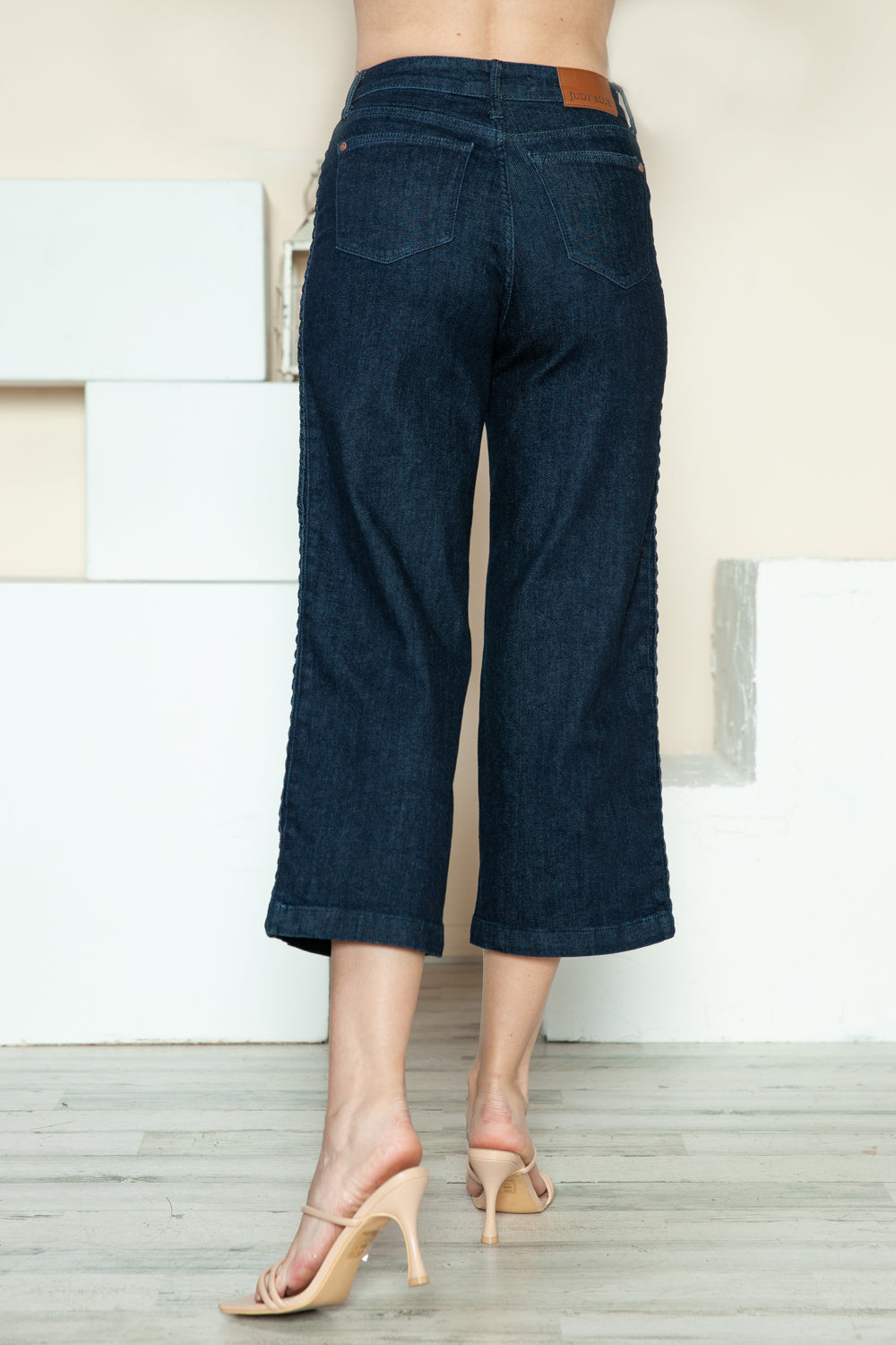 Judy Blue Full Size Side Seam Braid Detail Crop Wide Leg Jeans - Beautifeye Boutique