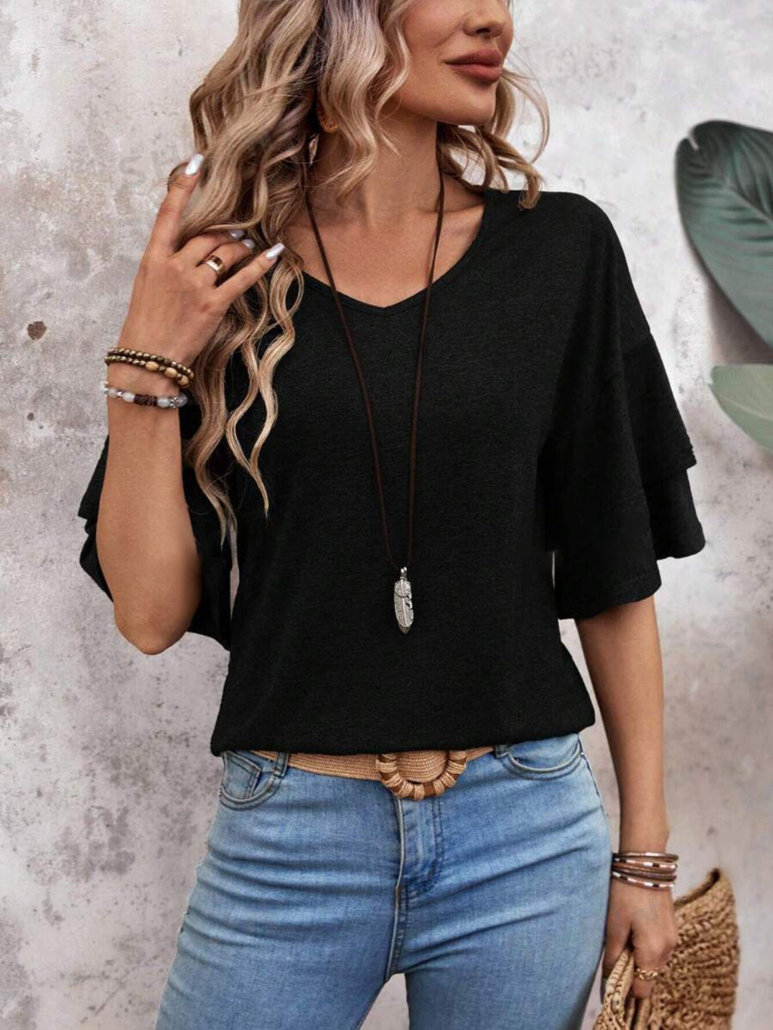 V-Neck Half Sleeve Blouse - Beautifeye Boutique