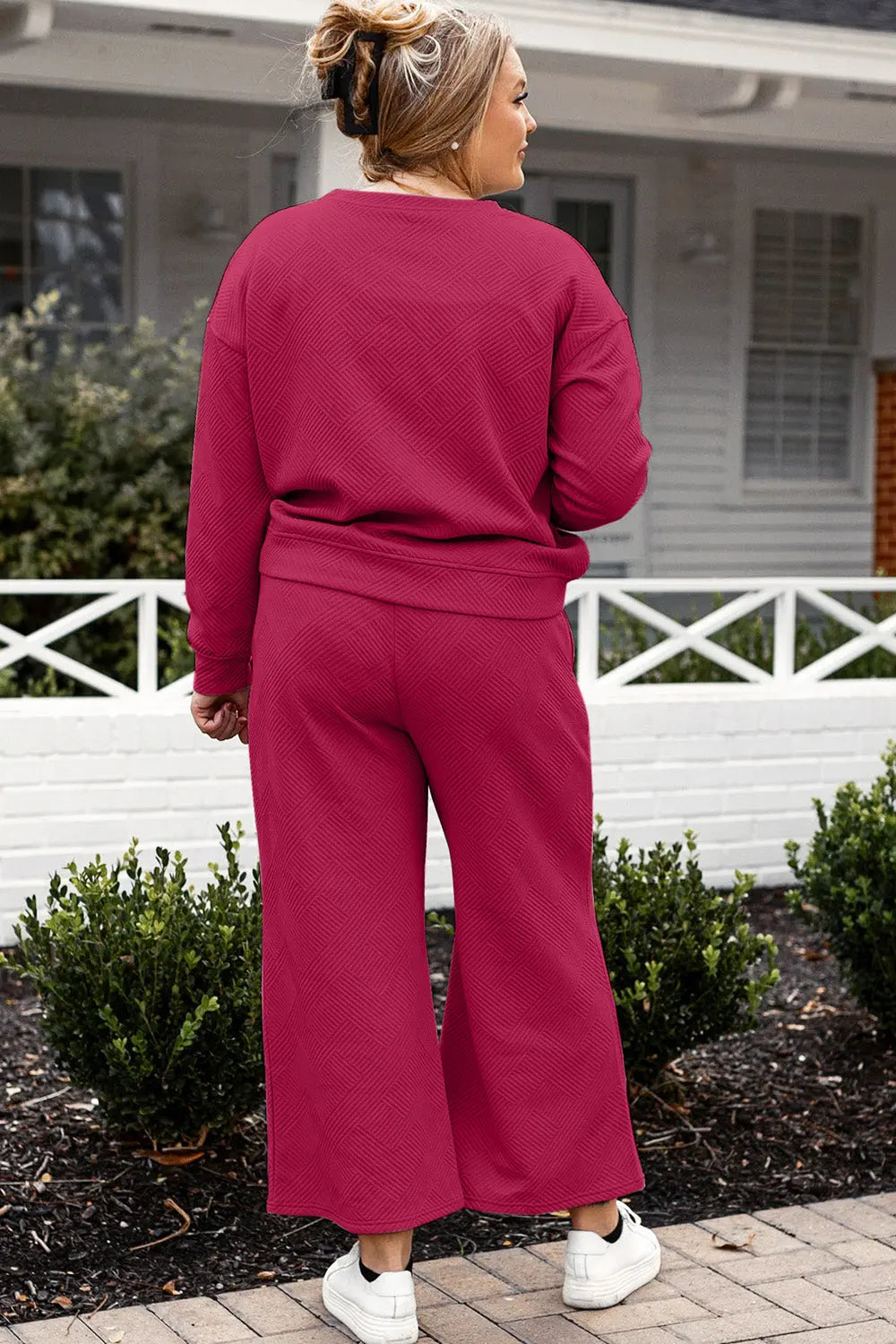 Double Take Full Size Textured Long Sleeve Top and Drawstring Pants Set - Beautifeye Boutique