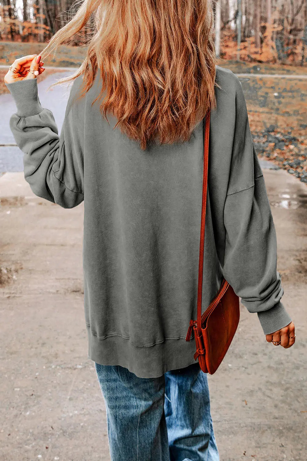 Dropped Shoulder Round Neck Long Sleeve Blouse - Beautifeye Boutique